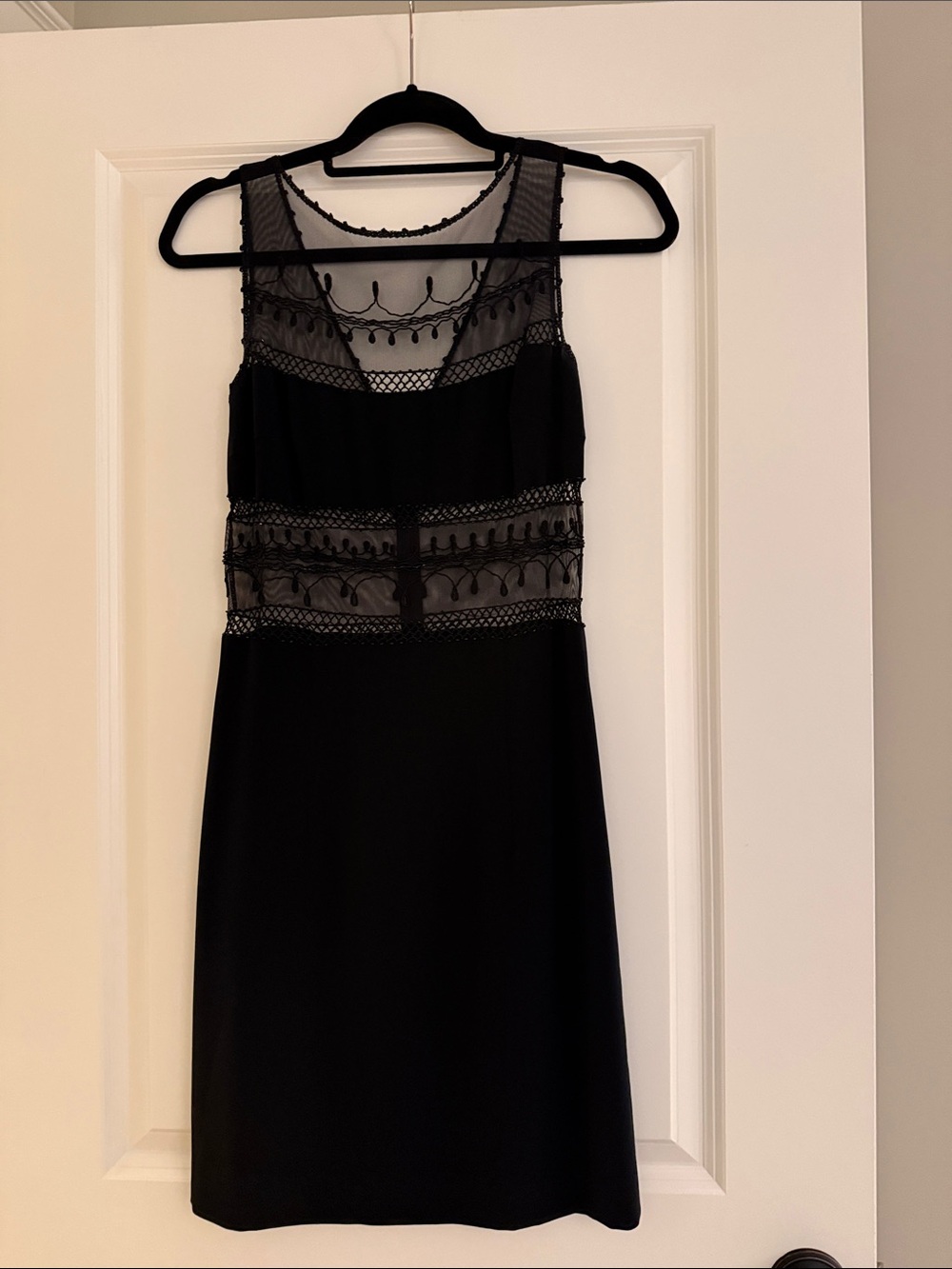 Cache Black Cocktail Dress with Embellished Mesh Insets